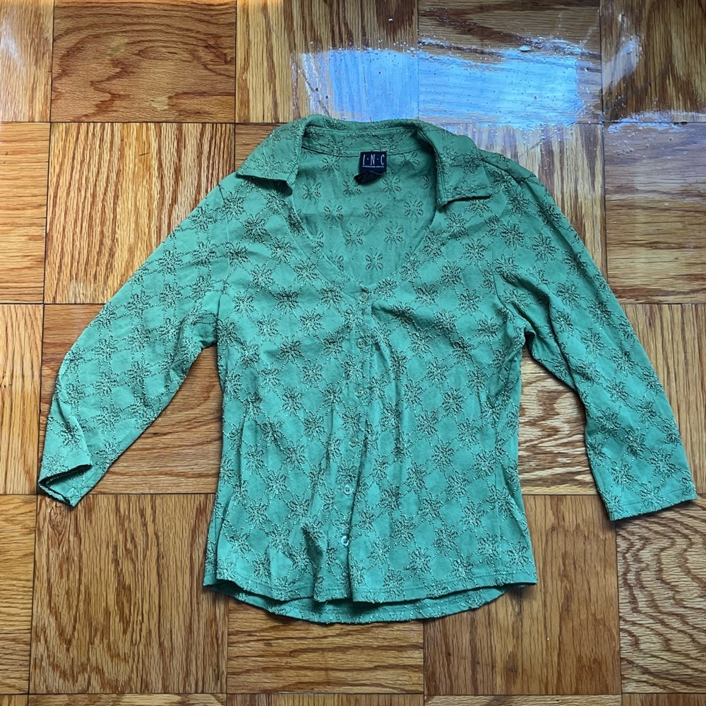 Light green vintage button up top with eyelets